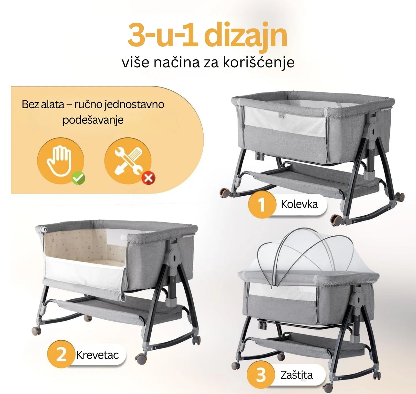 3u1 Krevetac i Kolevka za Bebe