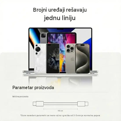 4 u 1 Uvlačivi Kabl za Brzo Punjenje – 65W, USB-C + Lightning